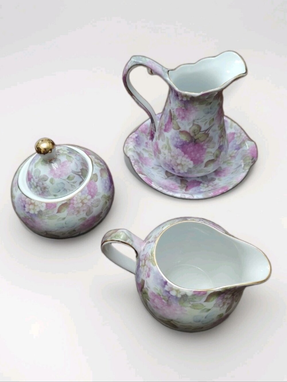 Vtg Chintz Style Misc 5 Pieces In Set Purple Floral Granny/Cottage Core Country